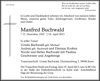 Traueranzeige von Manfred Buchwald