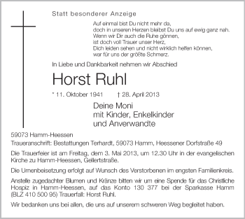 Traueranzeige von Horst Ruhl