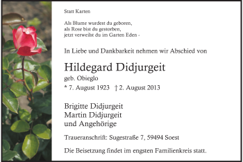 Traueranzeige von Hildegard Didjurgeit