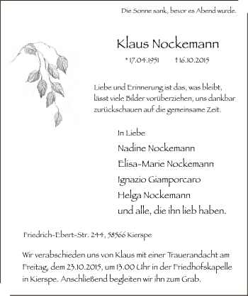 Traueranzeige von Klaus Nockemann