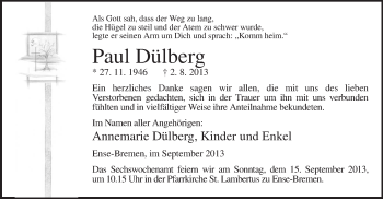 Traueranzeige von Paul Dülberg