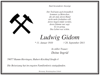 Traueranzeige von Ludwig Gidom