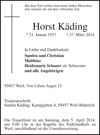 Traueranzeige von Horst Käding