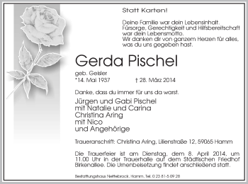 Traueranzeige von Gerda Pischel