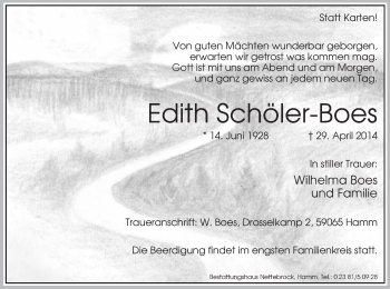 Traueranzeige von Edith Schöler-Boes