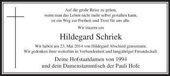 Traueranzeige von Hildegard Schriek