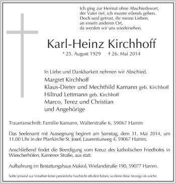 Traueranzeige von Karl-Heinz Kirchhoff