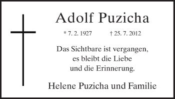 Traueranzeige von Adolf Puzicha