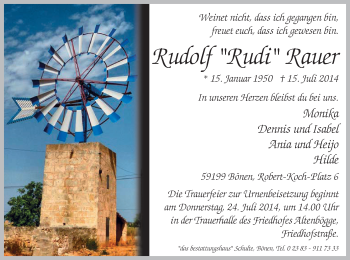 Traueranzeige von Rudolf Rudi Rauer