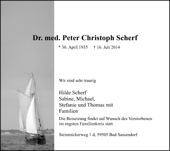 Traueranzeige von Peter Christoph Scherf