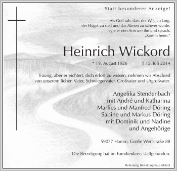 Traueranzeige von Heinrich Wickord