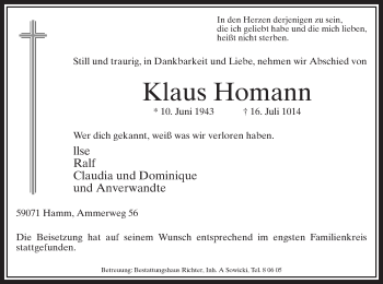 Traueranzeige von Klaus Homann