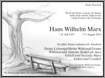 Traueranzeige von Hans Wilhelm Marx