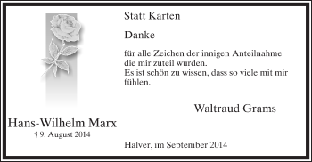Traueranzeige von Hans-Wilhelm Marx
