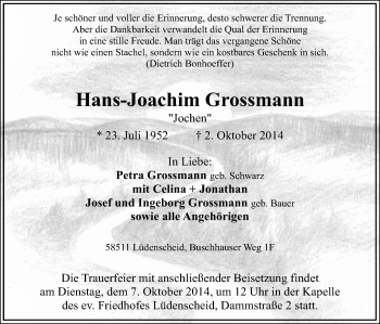 Traueranzeige von Hans-Joachim Grossmann