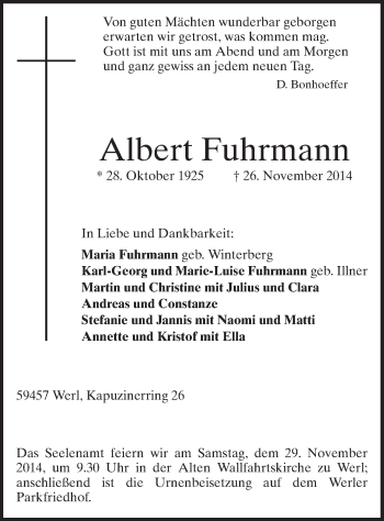 Traueranzeige von Albert Fuhrmann