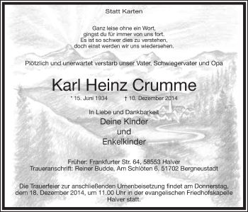 Traueranzeige von Karl Heinz Crumme
