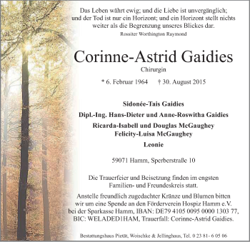Traueranzeige von Corinne-Astrid Gaidies