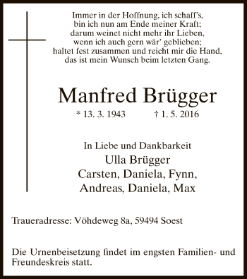 Traueranzeige von Manfred Brügger
