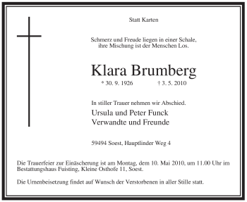 Traueranzeige von Klara Brumberg