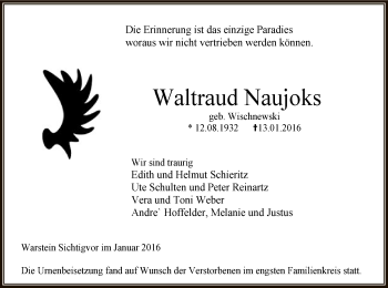 Traueranzeige von Waltraud Naujoks