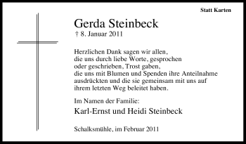 Traueranzeige von Gerda Steinbeck