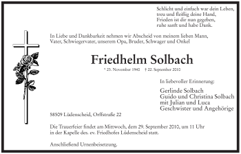 Traueranzeige von Friedhelm Solbach