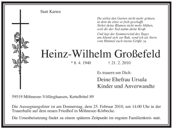Traueranzeige von Heinz-Wilhelm Großefeld