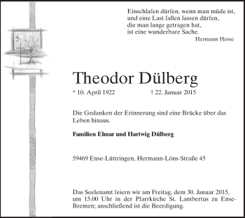 Traueranzeige von Theodor Dülberg