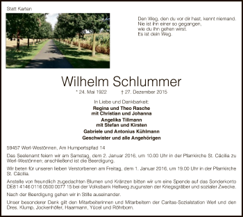 Traueranzeige von Wilhelm Schlummer