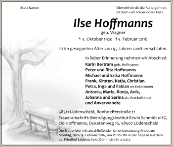 Traueranzeige von Ilse Hoffmanns
