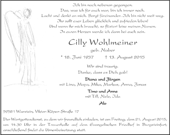 Traueranzeige von Cilly Wohlmeiner