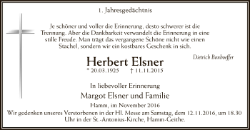 Traueranzeige von Herbert Elsner