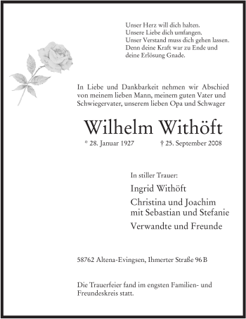 Traueranzeige von Wilhelm Withöft