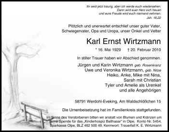 Traueranzeige von Karl Ernst Wirtzmann