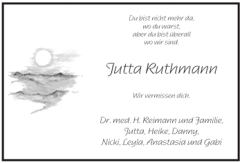 Traueranzeige von Jutta Ruthmann