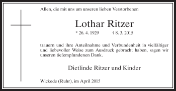 Traueranzeige von Lothar Ritzer