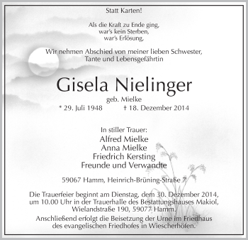 Traueranzeige von Gisela Nielinger