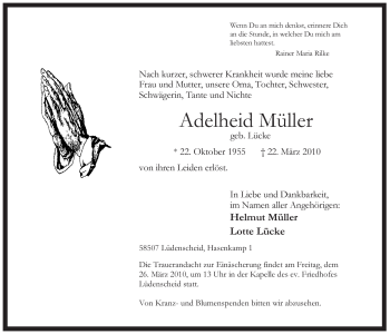 Traueranzeige von Adelheid Müller