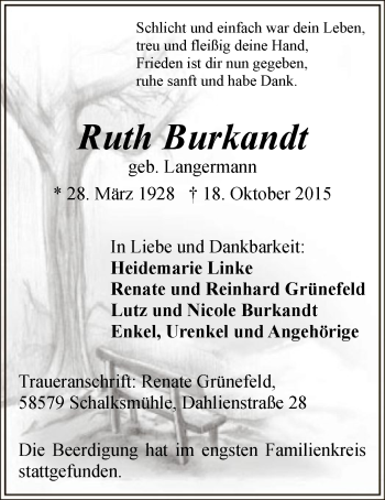 Traueranzeige von Ruth Burkandt