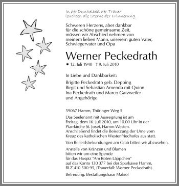 Traueranzeige von Werner Peckedrath
