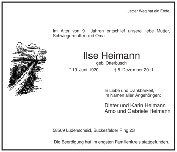Traueranzeige von Ilse Heimann