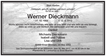Traueranzeige von Werner Dieckmann