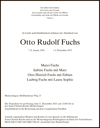 Traueranzeige von Otto Rudolf Fuchs