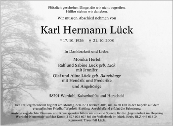 Traueranzeige von Karl Hermann Lück