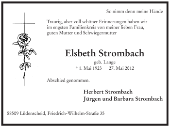 Traueranzeige von Elsbeth Strombach