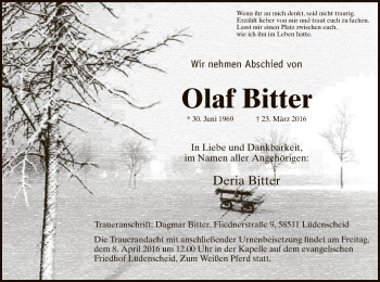 Traueranzeige von Olaf Bitter