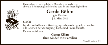 Traueranzeige von Gerda Böhm