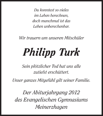 Traueranzeige von Philipp Turk