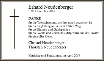 Traueranzeige von Erhard Neudenberger